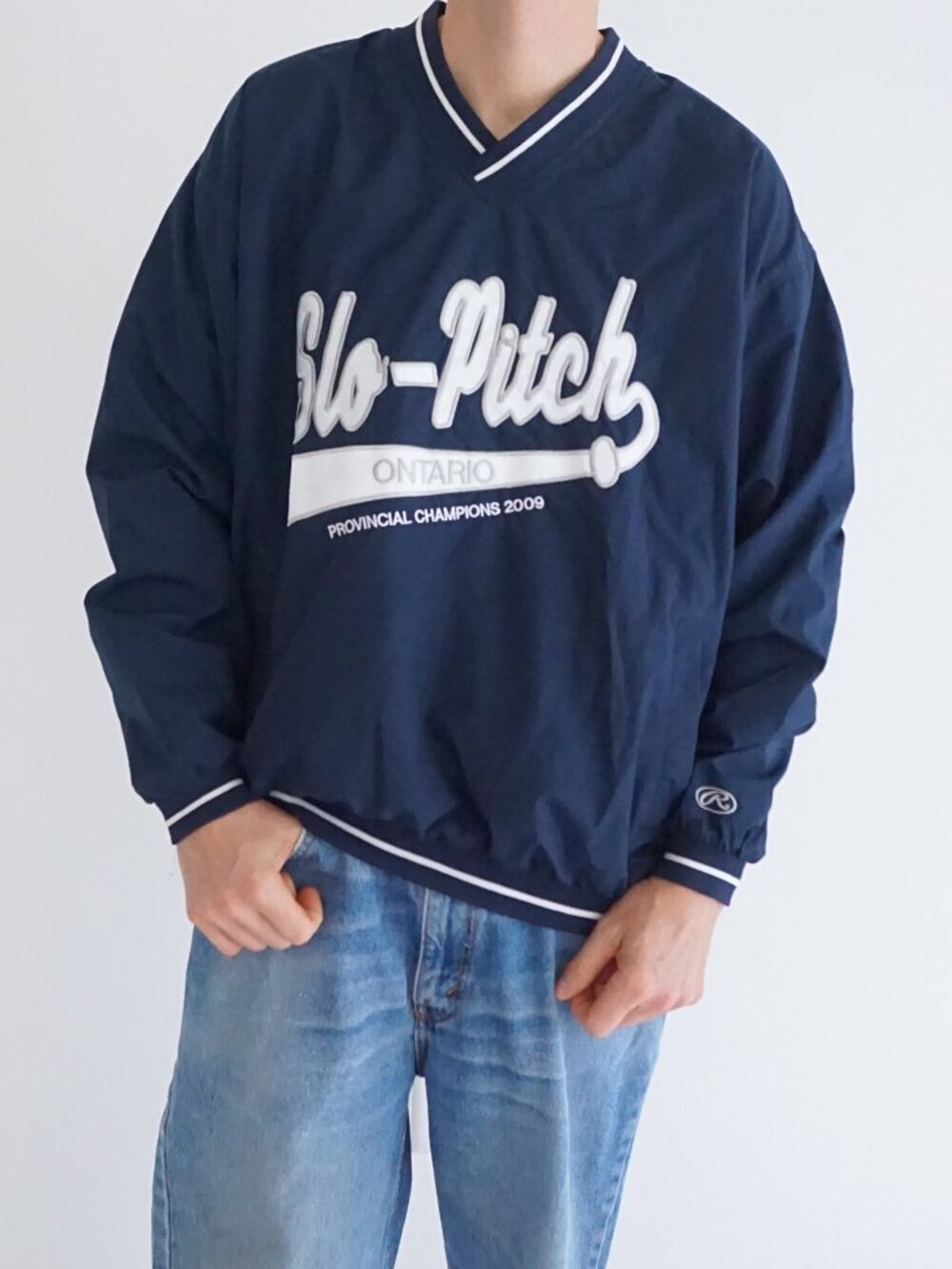 VTG Rawlings Navy Slo Pitch Ontario Provincial Champions Windbreaker Pullover L